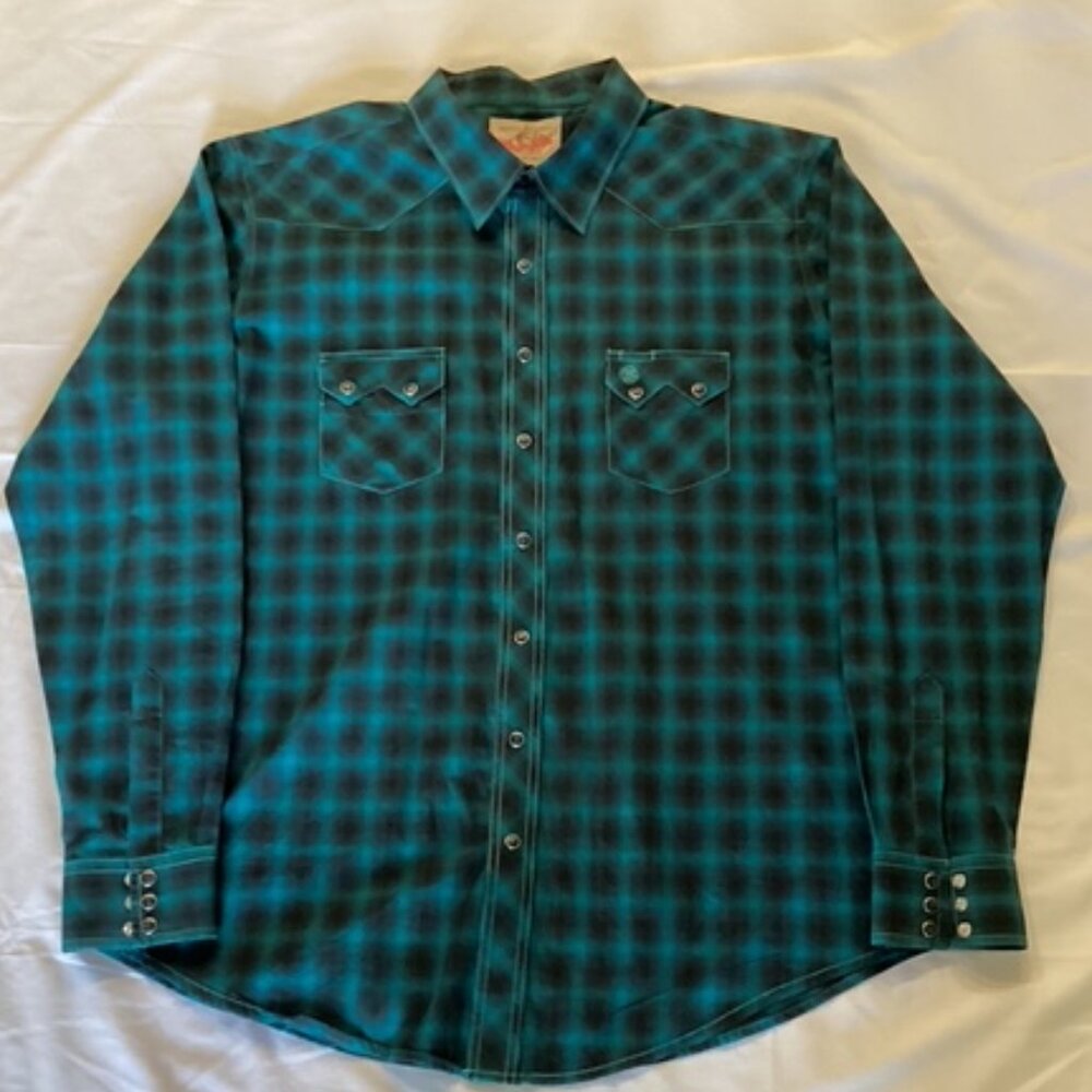 Mens Wrangler‎ Shirt Long Sleeve Pearl Snap XXLT American Cowboys Collection